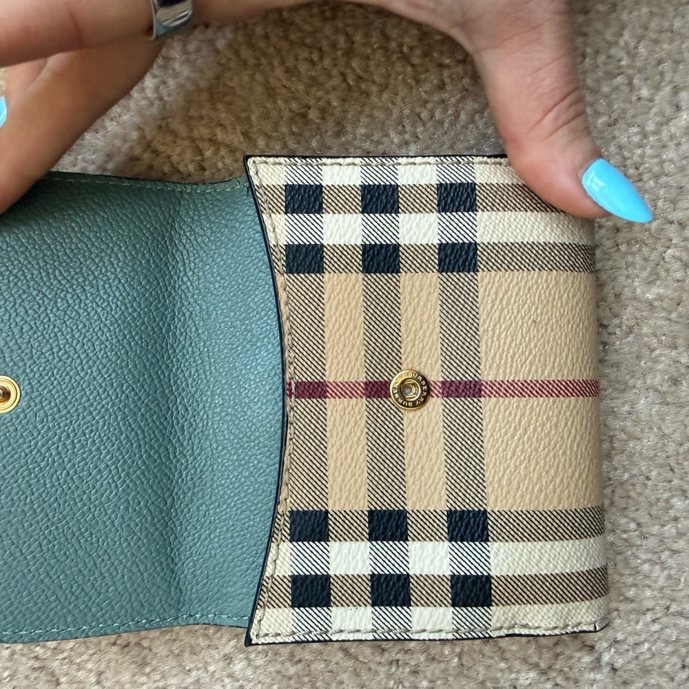 Burberry Teal and Plaid Compact Wallet with COA - Picture 6 of 8